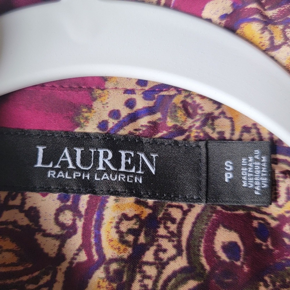 Lauren Ralph Lauren Black Label Paisley Satin Charmeuse‎ Tie-Neck Blouse Small - Picture 6 of 12